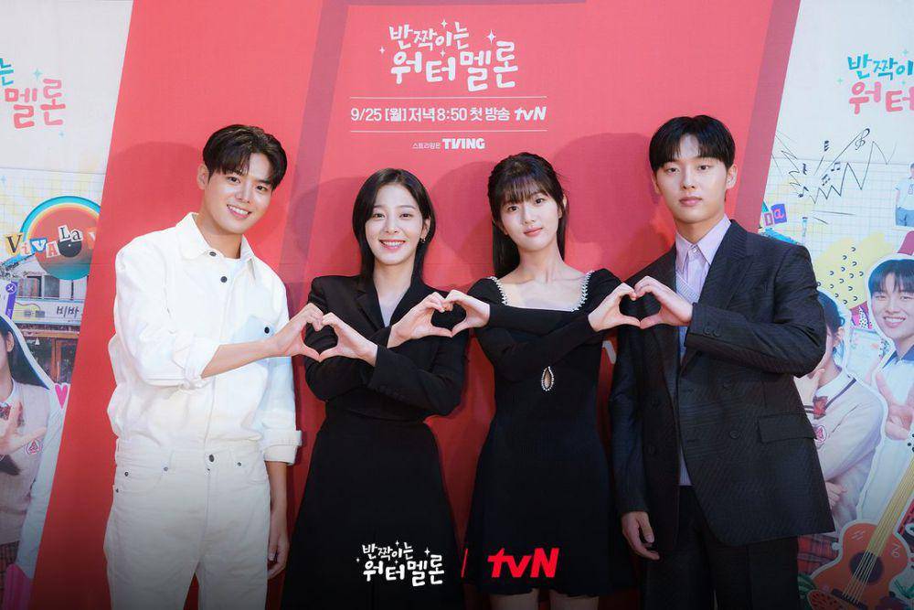 Ryeo Un, Seol In Ah, Shin Eun Soo, dan Choi Hyun Wook dalam press conference drama Twinkling Watermelon (dok. tvN/Twinkling Watermelon)