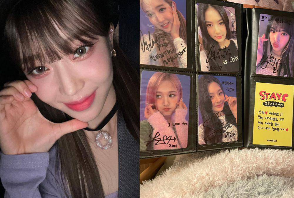 Sumin STAYC dengan koleksi photocard-nya (instagram.com/stayc_highup | twitter.com/staycfancafe)