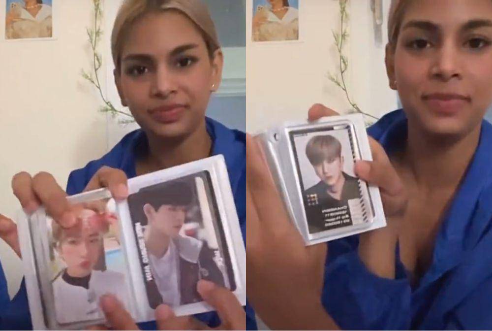 Sriya BLACKSWAN dengan koleksi photocard-nya (twitter.com/straykidsportal)