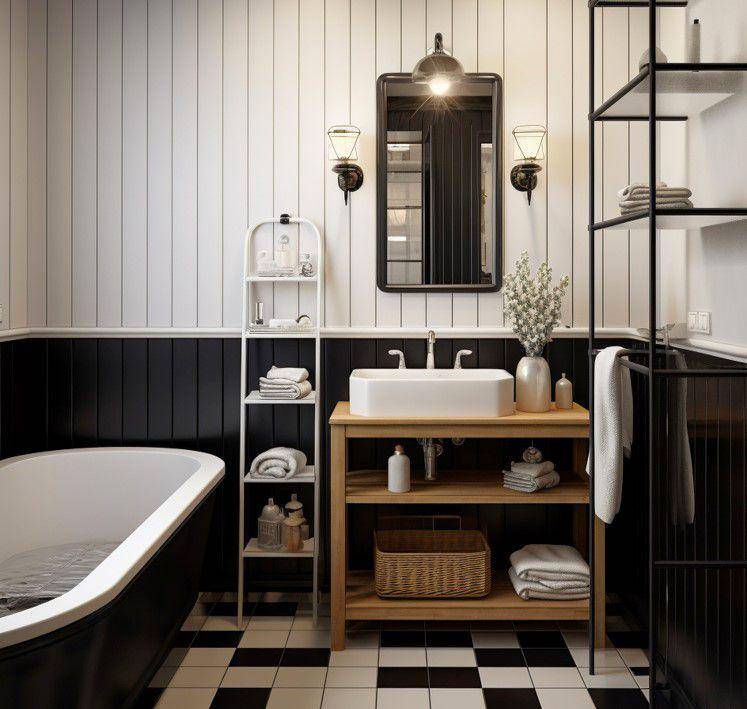 ilustrasi desain kamar mandi industrial bernuansa klasik (freepik.com/freepik)