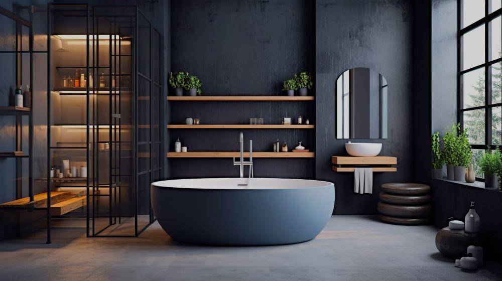 ilustrasi desain kamar mandi industrial yang elegan (freepik.com/WangXiNa)