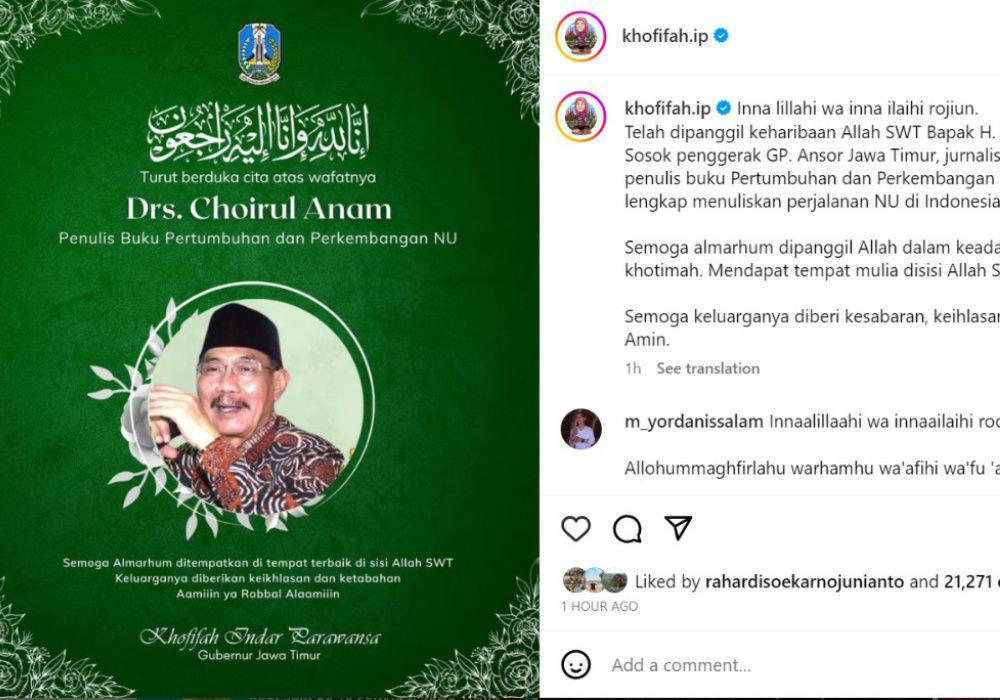 Jurnalis Senior Cak Anam Wafat, Khofifah Berduka