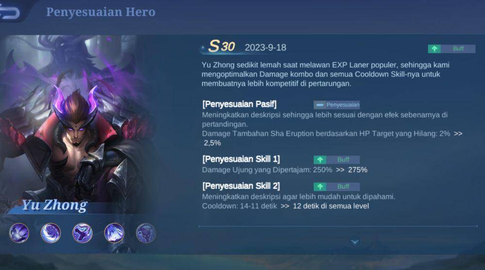 potret penyesuian hero Yu Zhong (dok. Moonton/Mobile Legends)