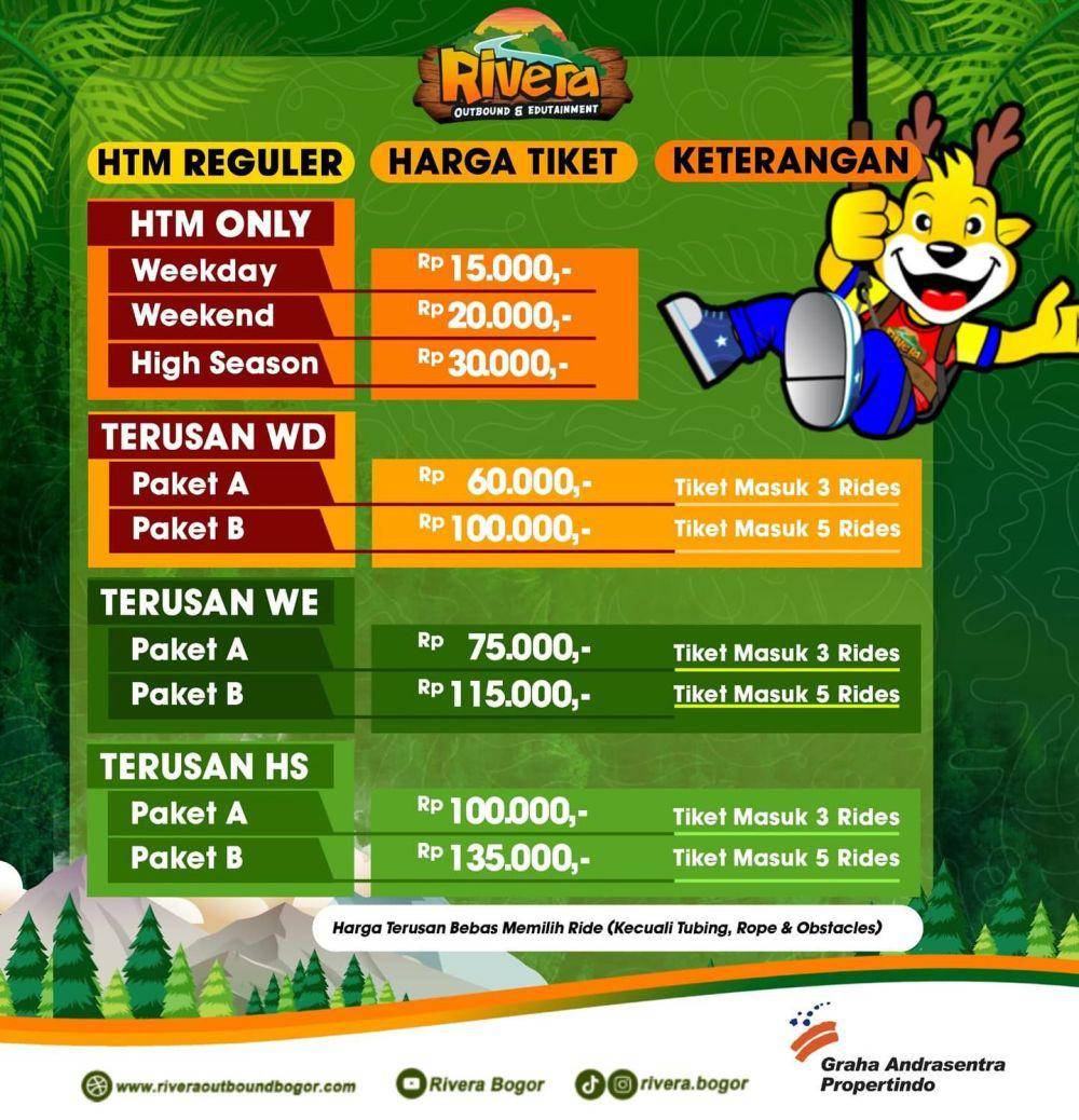 Harga tiket Rivera Outbodn and Edutainment Bogor (instagram.com/rivera.bogor)