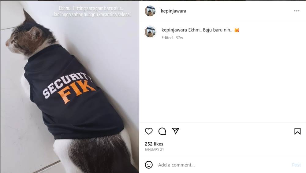 Kepin dalam baju security (instagram.com/kepinjawara)