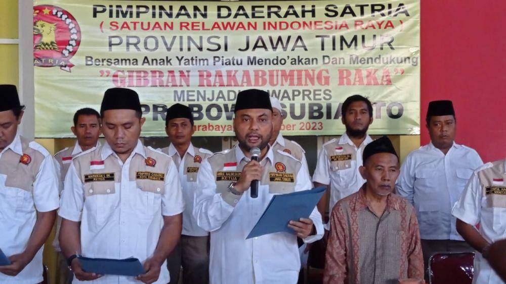 DPD Satria Jatim saat mendeklarasikan dukungan Prabowo-Gibran, Jumat (13/10/2023). (Dok. Istimewa).