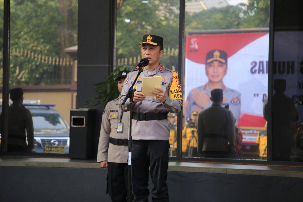Humas Polri gelar pasukan kesiapan Satgas Humas dalam pengamanan Pemilu 2024 (dok. Humas Polri)