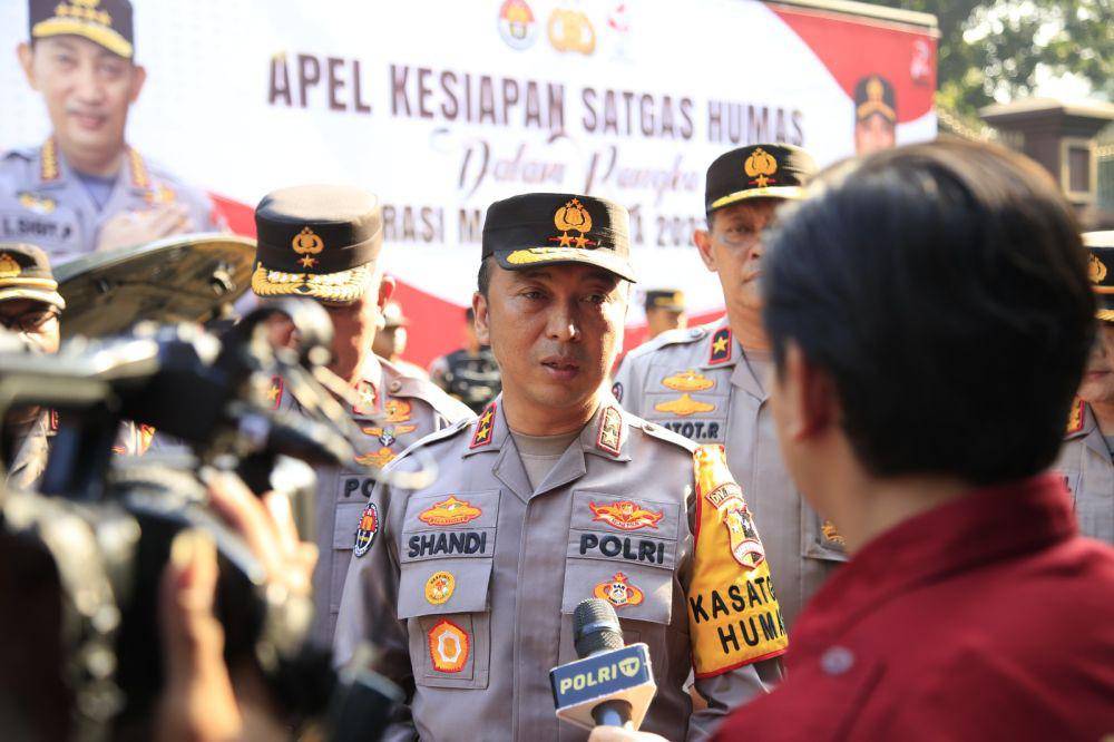 Humas Polri gelar pasukan kesiapan Satgas Humas dalam pengamanan Pemilu 2024 (dok. Humas Polri)