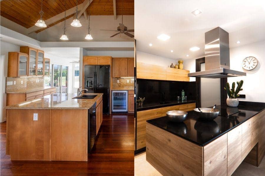 Inspirasi desain kitchen counter berbahan wooden/kayu (unsplash.com/Zane Persaud | unsplash.com/Frames For Your Heart)