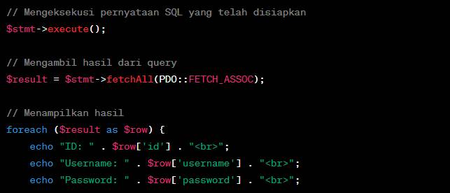penggunaan prepared statements dalam SQL (dok.pribadi/Reyvan Maulid)