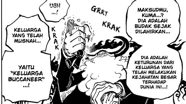 Saturn mengungkapkan siapa Kuma kepada Bonney. (dok. Shueisha/One Piece)