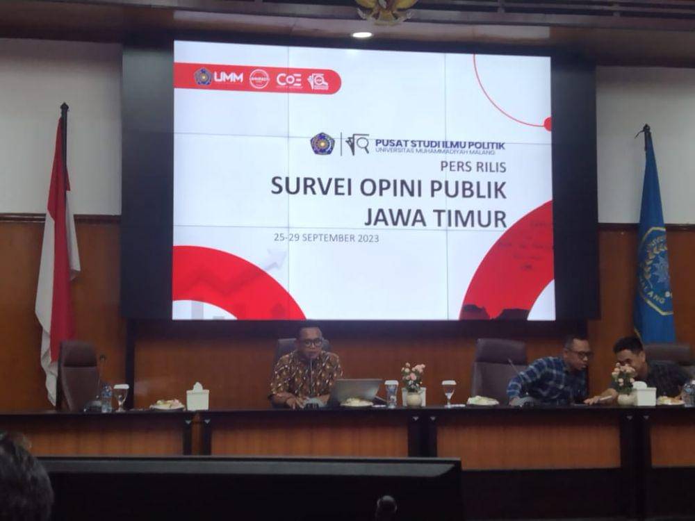 Rilis hasil survei elektabilitas capres cawapres oleh Pusat Studi Ilmu Politik Universitas Muhammadiyah Malang (UMM). (IDN Times/Rizal Adhi Pratama)