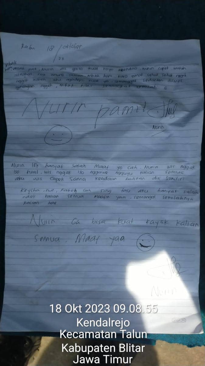 Surat wasiat yang diduga ditulis korban. IDN Times/ istimewa