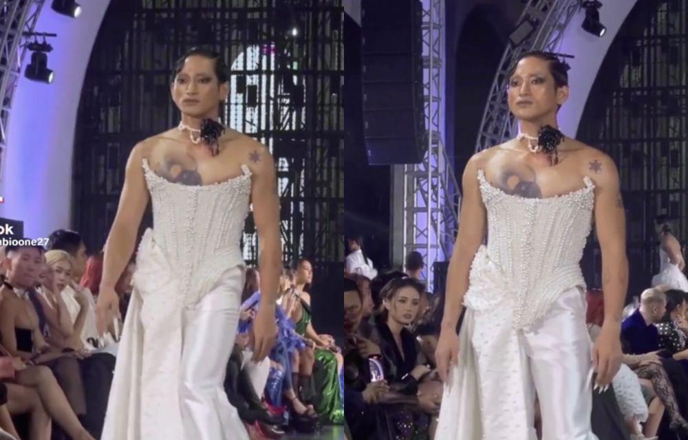 7 Potret Bio One Pakai Korset Mutiara di Acara Fashion Harry Halim