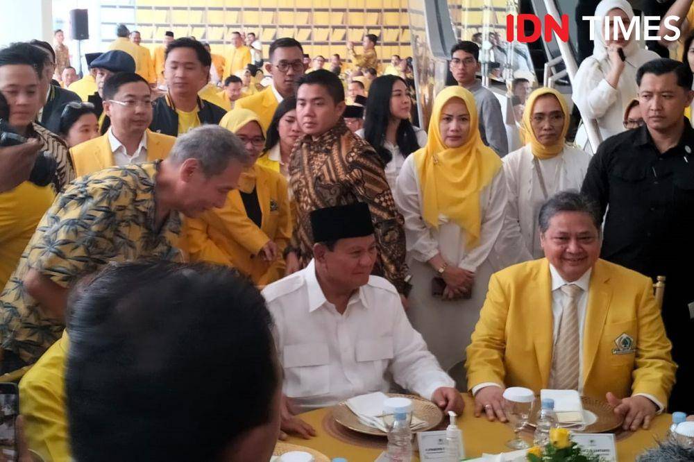 Ketua Umum Gerindra, Prabowo Subianto hadir di syukuran HUT ke-59 Partai Golkar (IDN Times/Ilman Nafi'an)