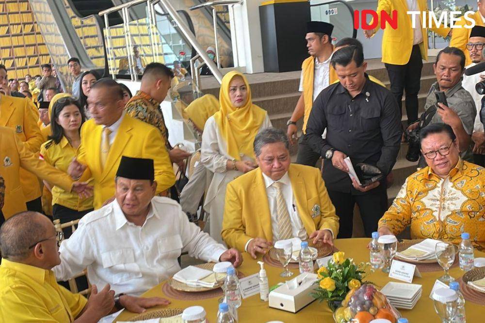 Ketua Umum Gerindra, Prabowo Subianto hadir di syukuran HUT ke-59 Partai Golkar (IDN Times/Ilman Nafi'an)