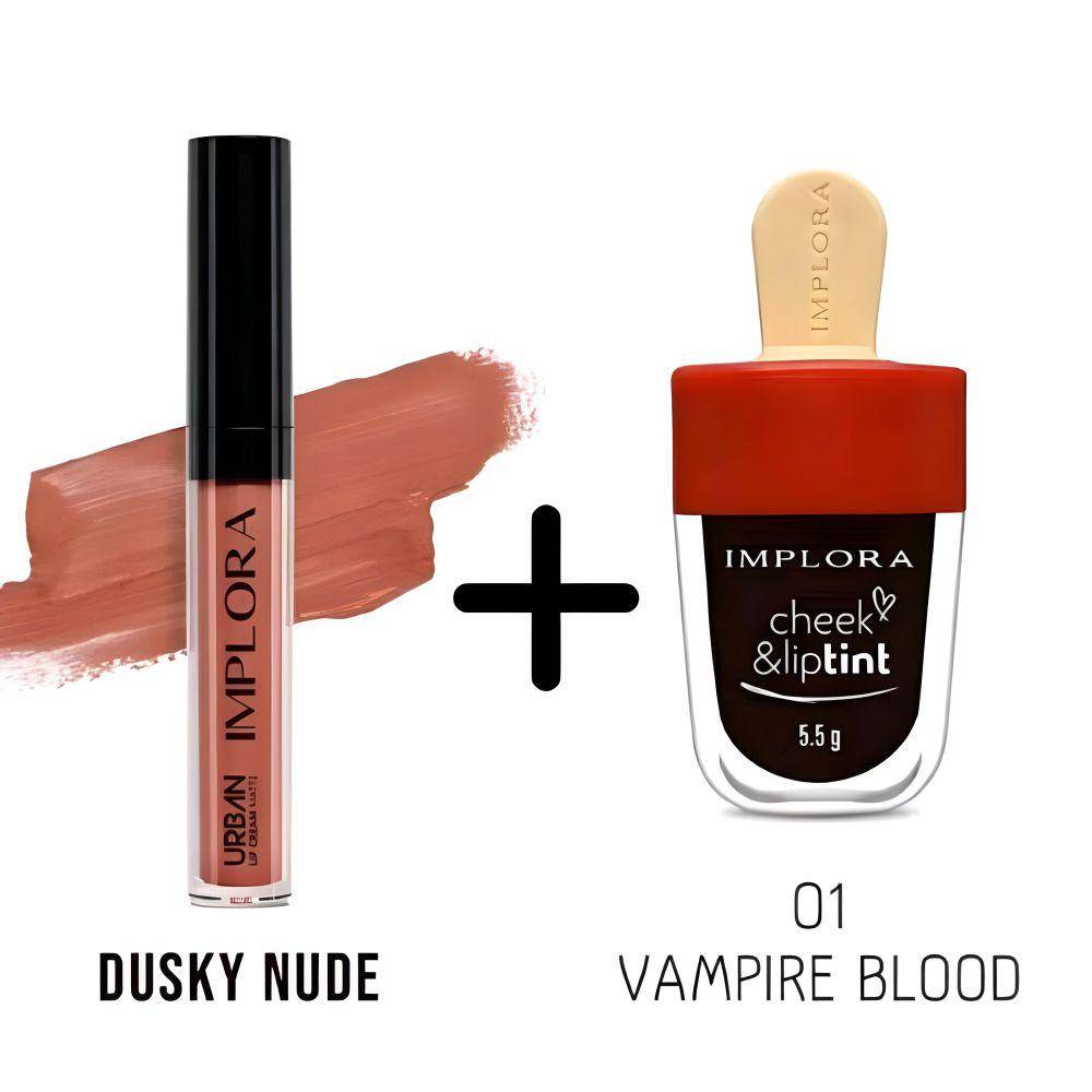 Ombre Lip Cream Implora Dusky Nude + Liptint Vampire Blood. (dok. Implora)