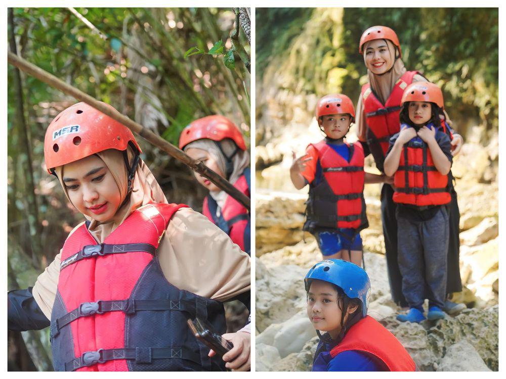 10 Potret Oki Setiana Dewi Body Rafting di Pangandaran, Ajak Anak-Anak
