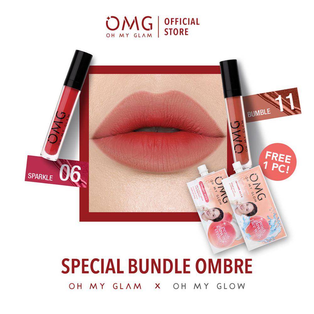 OMG OH MY GLAM Matte Kiss Lip Cream Brownish Ombre - 06 Sparkle & 11 Bumble. (dok. Shopee/OMG Beauty Official Shop)