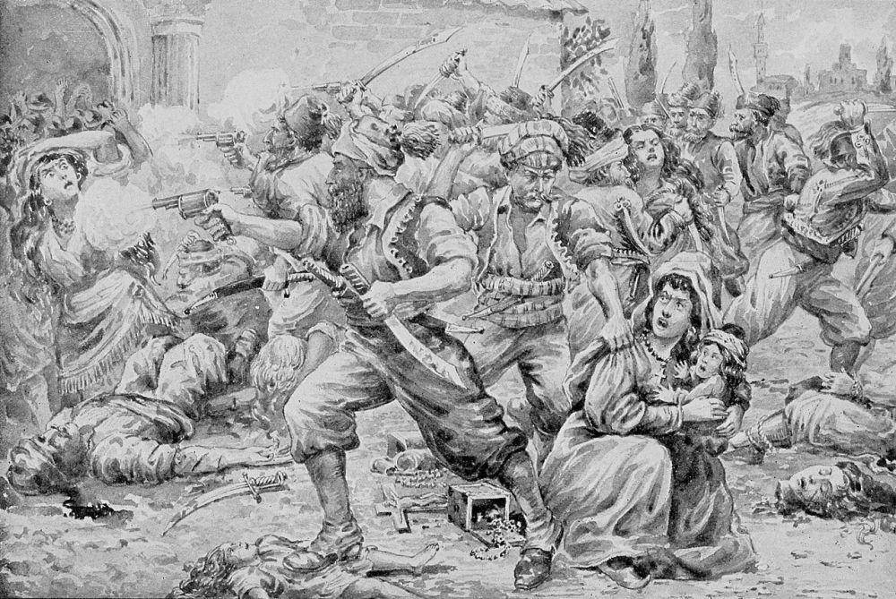 sketsa oleh seorang saksi mata pembantaian orang-orang Armenia di Sassun (commons.wikimedia.org/Edgewood Publishing Company/Rev. Edwin M. Bliss)