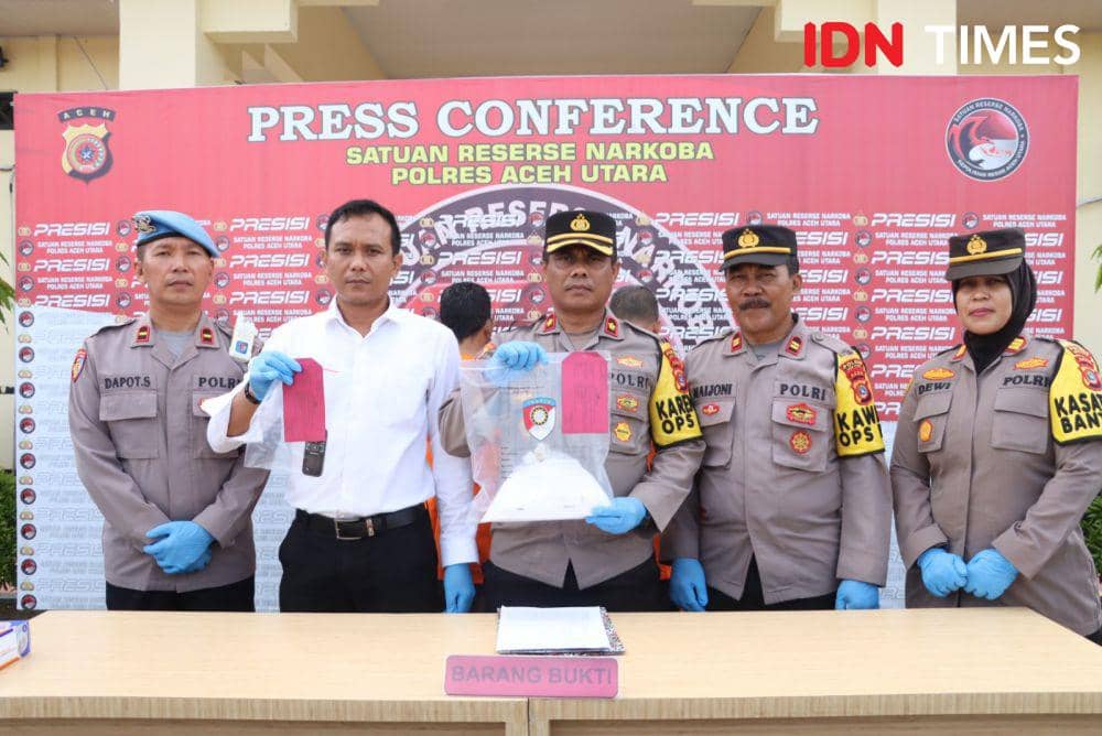 Polres Aceh Utara menangkap dua terduga pengedar tramadol di Aceh. (Dokumentasi Humas Polres Aceh Utara untuk IDN Times)