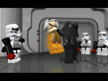 cutscene Darth Vader mencekik awak kapal (dok. Traveller's Tales/Lego Star Wars: The Complete Saga)