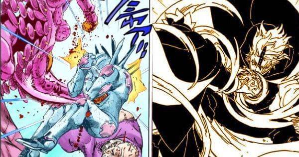 Cara kerja jurus Tusk Act 4 dan Rasengan Uzuhiko yang harus mengenai musuh dari jarak dekat ( Dok. Mangaplus / Boruto: Two Blue Vortex ) ( Dok. Ultra Jump - Steel Ball Run )