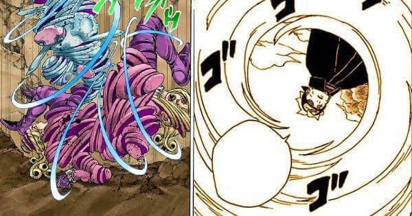 Efek Tusk Act 4 dan Rasengan Uzuhiko ( Dok. Mangaplus / Boruto: Two Blue Vortex ) ( Dok. Ultra Jump - Steel Ball Run )