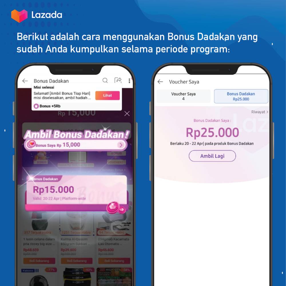 Cara menggunakan Bonus Dadakan Lazada (lazada.co.id)
