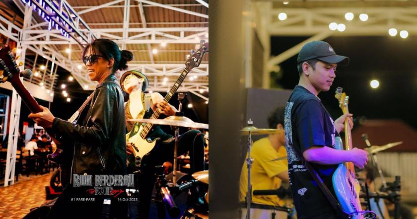 Penampilan grup musik The Routers (kiri) dan Senin Monday (kanan) di Sunhey Space Parepare, dalam rangkaian "Riuh Berderau - The Tour Legacy" pada 14 Oktober 2023. (Kolase Berbagai Sumber)