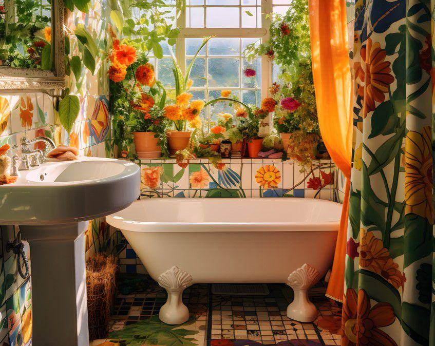 ilustrasi desain kamar mandi bohemian (freepik.com/freepik)
