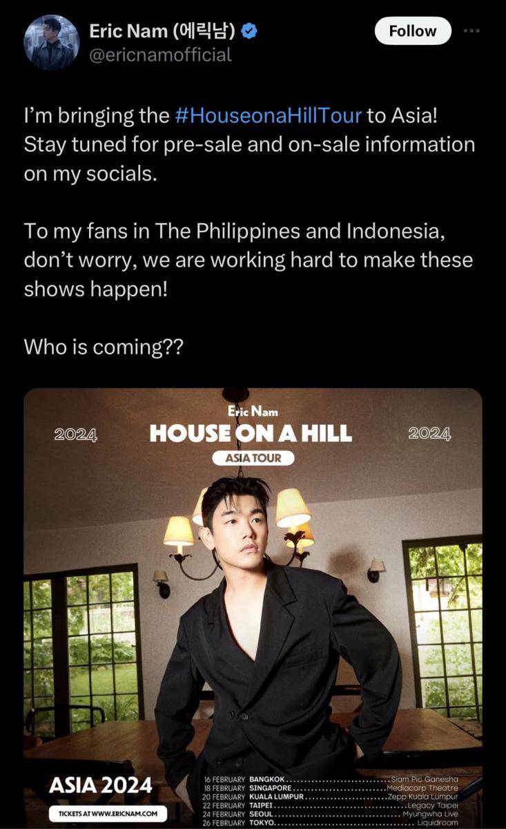 Eric Nam tak jadi menggelar konser di Malaysia (koreaboo.com)