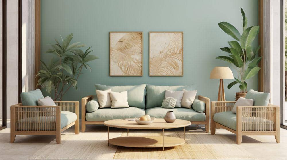 ilustrasi desain ruang tamu biru pastel (freepik.com/freepik)