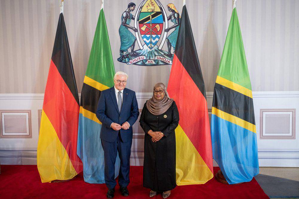 Presiden Jerman, Frank Walter Steinmeier saat bertemu dengan Presiden Tanzania, Samia Suluhu Hassan, Selasa (31/10/2023).(twitter.com/GermanyTanzania)