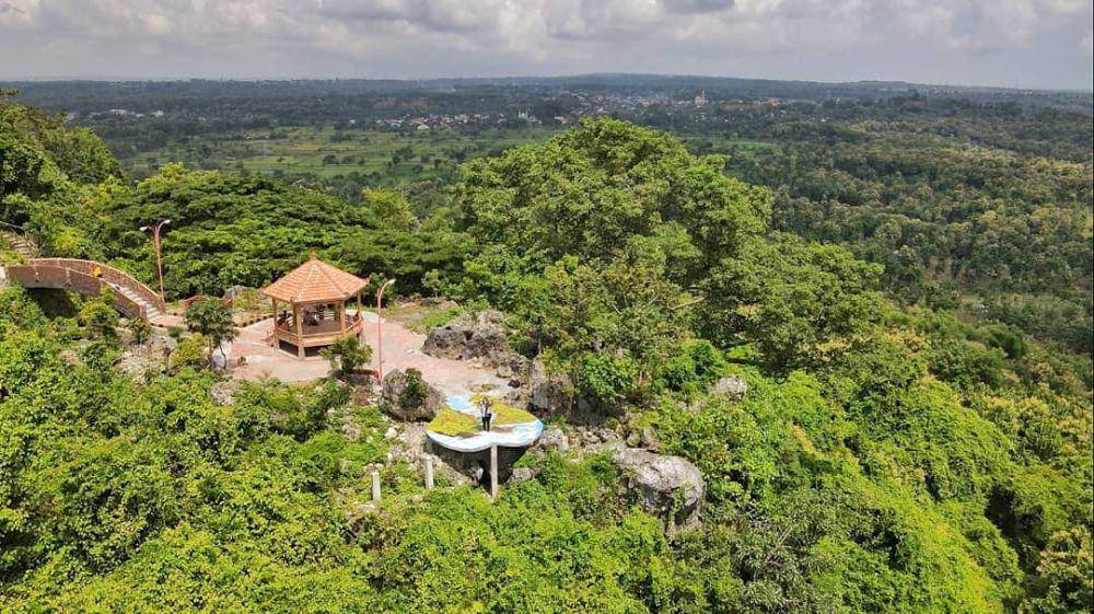 Salah satu spot foto di puncak Bukit Surowiti Gresik. Instagram/gresiktourism