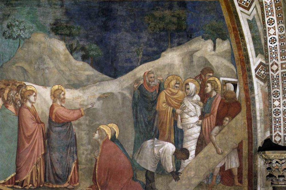 ilustrasi Yesus membangkitkan Lazarus (commons.wikimedia.org/Giotto)