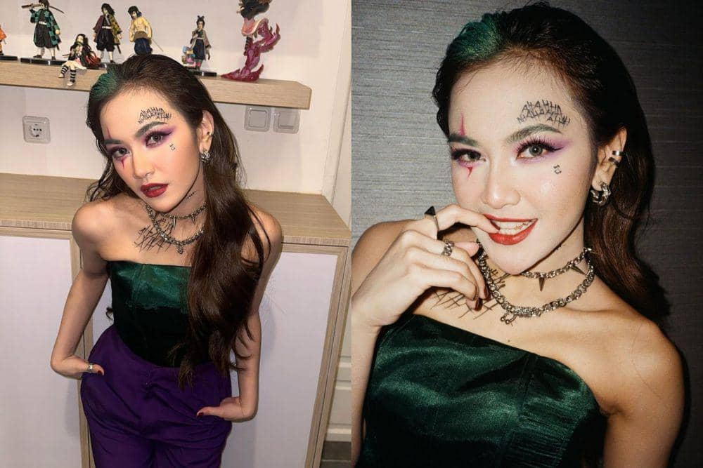 7 Potret Totalitas Mahalini Cosplay Jadi Joker, Pakai Riasan Badut