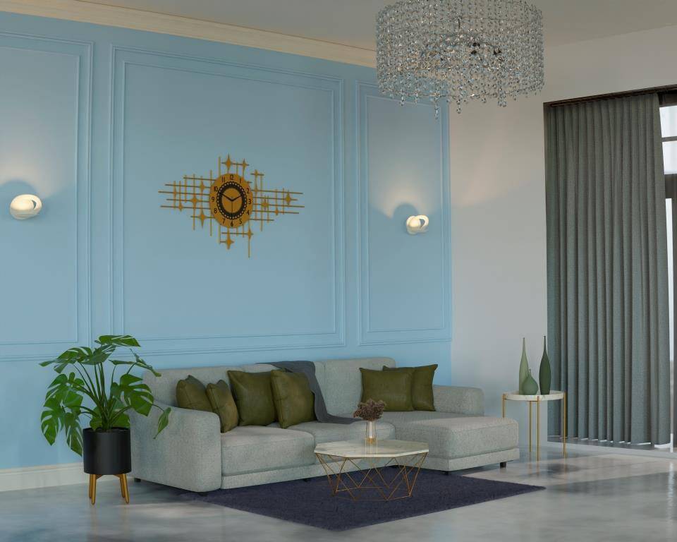 ilustrasi dinding interior berwarna biru pastel (freepik.com/freepik)