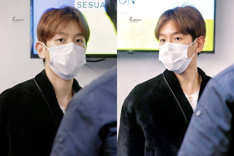 Baekhyun EXO sampai di Soetta untuk Allo Bank Hangout. (twitter.com/byunjiujiu0506)
