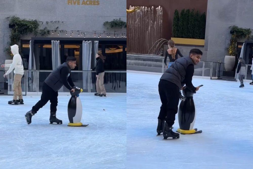 7 Momen Fadil Jaidi Belajar Ice Skating di New York