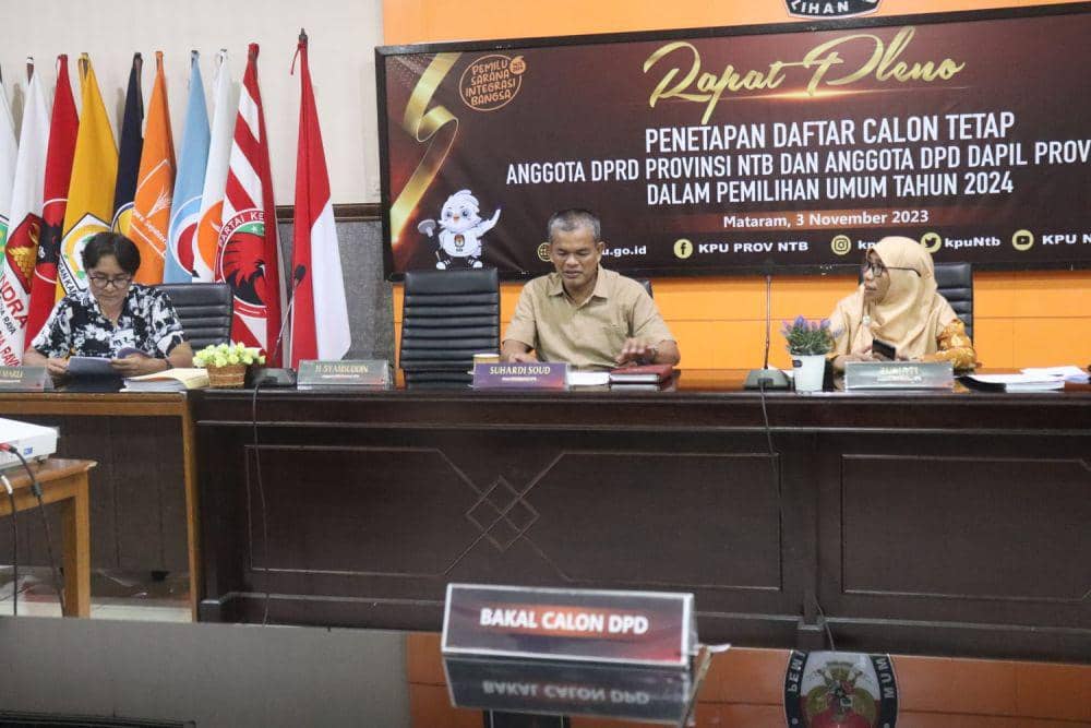 Rapat pleno penetapan DCT Anggota DPRD NTB di Pileg 2024. (dok. KPU NTB)