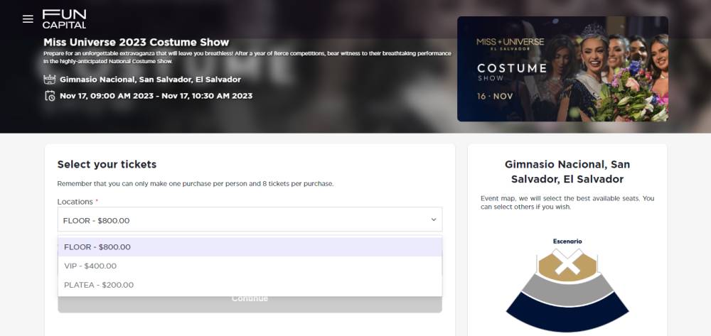 Potret Tampilan Pemesanan Tiket National Costume Show Miss Universe 2023 (funcapital.com)