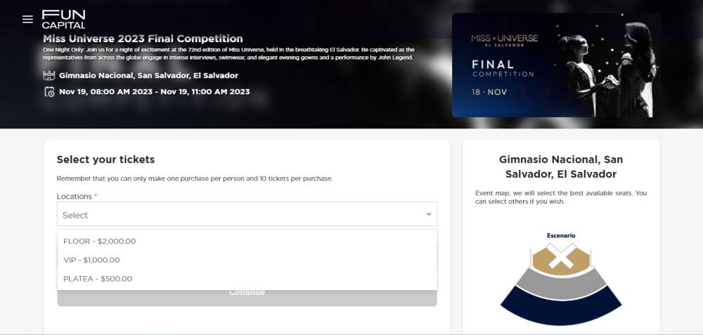 Potret Tampilan Pemesanan Tiket Final Competition Miss Universe 2023 (funcapital.com)