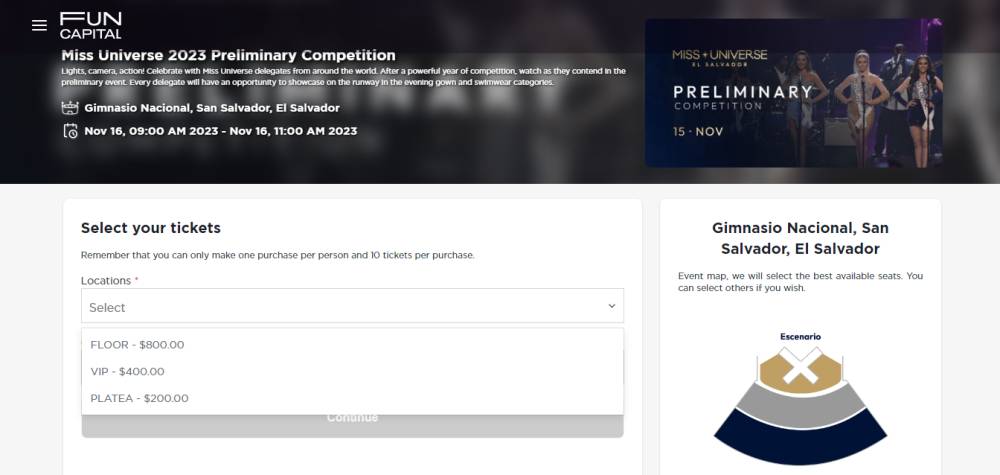 Potret Tampilan Pemesanan Tiket Preliminary Competition Miss Universe 2023 (funcapital.com)