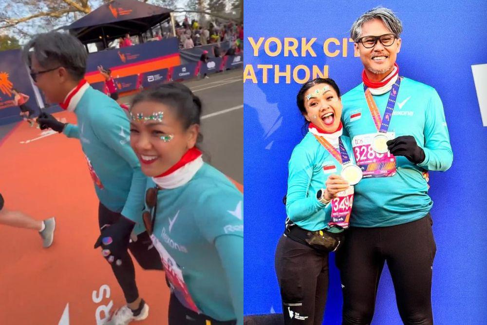 7 Momen Nirina Zubir di New York Marathon, Digandeng Suami saat Finish