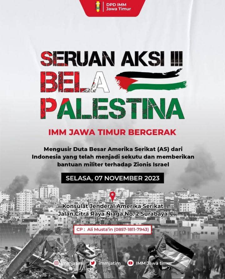 Besok IMM Jatim Gelar Aksi Bela Palestina ke Konjen AS di Surabaya