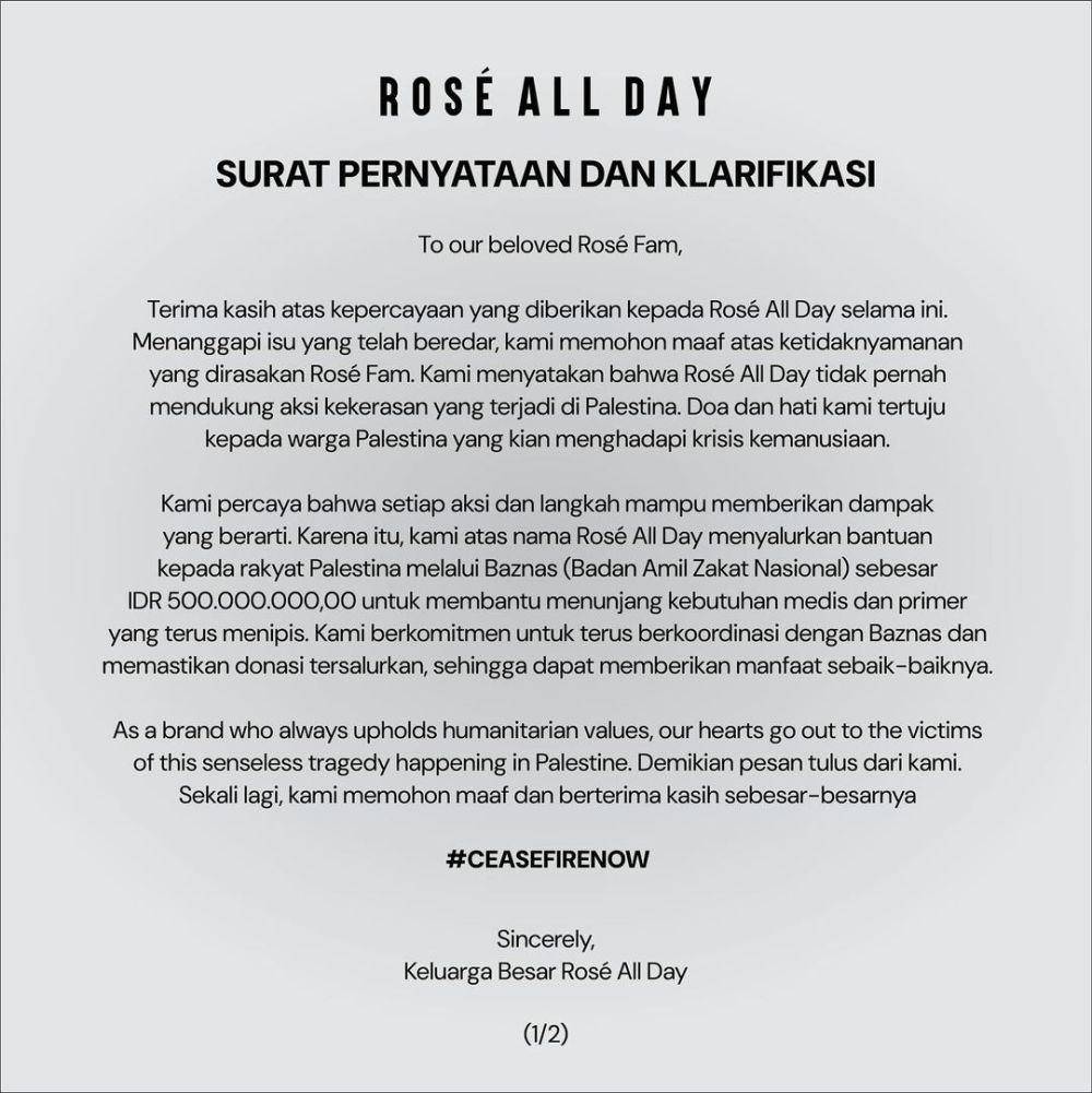 Rosé All Day Cosmetics mendukung Palestina. (instagram.com/roseallday.co)