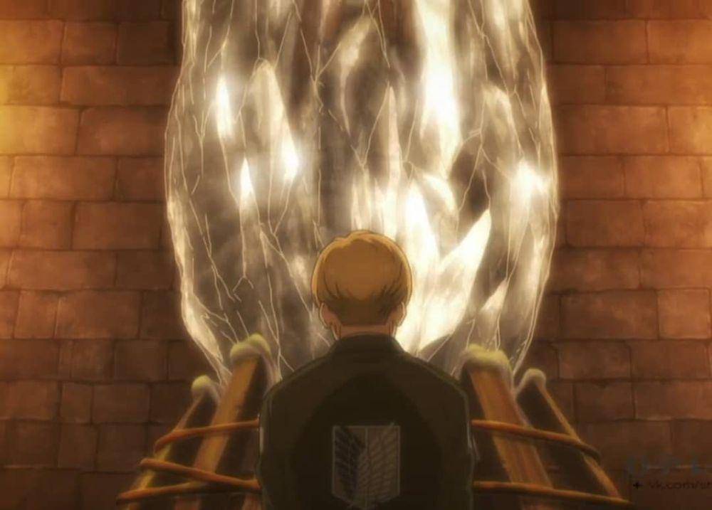Armin berbincang dengan Annie dalam wujud batu kristal (Dok. MAPPA/Attack on Titan)