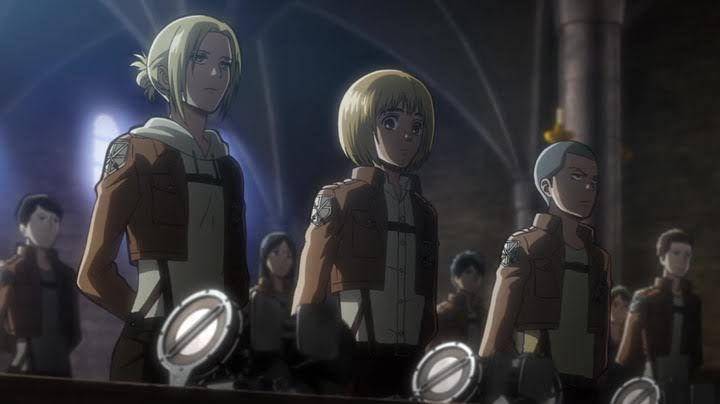 Annie memuji Armin yang masuk ke dalam Survey Corps meski tidak memiliki fisik yang kuat (Dok. Wit Studio/Attack on Titan)