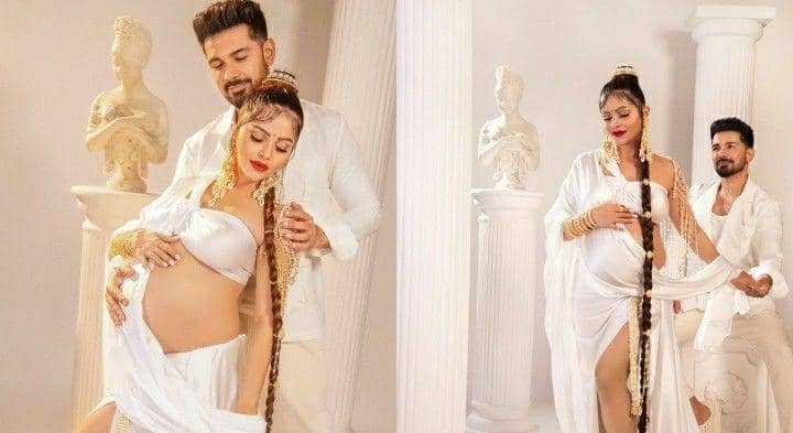 7 Potret Maternity Shoot Rubina Dilaik dan Abhinav Shukla, Serba Putih